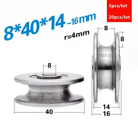 5pcs/20pcs U groove roller bearing pulley 8*40*14mm 8mm diameter track guide wheel 8x40x14 steel 600