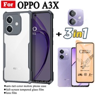 3 ใน 1 OPPO A3X เคสโทรศัพท์กันกระแทกสําหรับ OPPO A3X 5G A3 Pro ฟิล์มฝ้าเซรามิก + ฟิล์มเลนส์กล้อง
