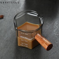 NARCISSUS Milk Cup, Glass Gray Espresso Cup, Easy to Clean with Wood Handle Vertical Grain Multipurpose Measuring Cup Milk Espresso Shot