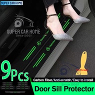9Pieces Mercedes Benz Door Sill Protector Car Luminous Side Step Sill Strip Carbon Fibre Anti Scratch Sticker For CLA GLC W202 W204 W212 Car Accessories C Class