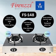 Firenzzi 4.2kW/4.8kW 2 Triple Ring Burnes Stainless Steel Glass Tabletop Gas Stove FS-148