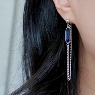 Blue glass chain drop earrings / korea korean fashion accessories jewelry item 925 silver gold pearl