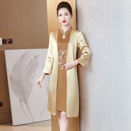 婚禮媽媽禮服年春秋季婚宴媽媽裝年輕高端假兩件喜婆婆連身裙