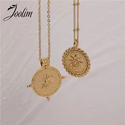 Joolim Jewelry High Quality Wholesale No Fade Retro Round Sun Burst Pendant Stainless Steel Necklace