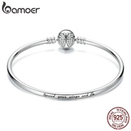 bamoer New Arrival Authentic 925 Sterling Silver Dazzling Butterfly Simple Basic Bangle Bracelet for Women Silver Jewelry Gift