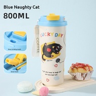 Pipjoy Cute Cartoon Double Drinking Water Bottle with Straw 800ML/27oz Big Volume Thermos Flask Sus3