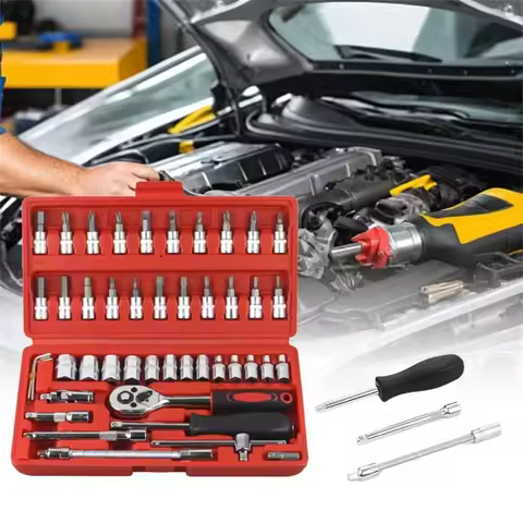 46pcs Socket Set Auto Repair Multi-functional 1/4 Inch Drive Socket Ratchet Wrench Set Round Edge Dr
