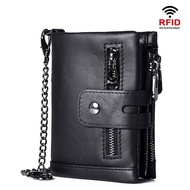 〖ahlsen wallet〗 Vertical Vintage Genuine Leather Chain Wallet for Men and Women Zipper Coin Purse RFID Card Holder