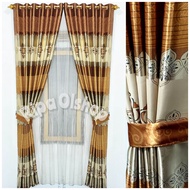 Gorden jendela pintu bahan kain blackout import tebal motif terbaru mewah gold