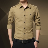 Mens epaulette Shirt Fashion Full Sleeve epaulet Shirt Military Style 100 Cotton Army Green Shirts w