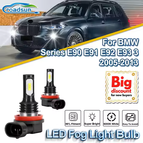 ROADSUN 2X H11 LED Fog Lights Bulbs 12000LM Car Fog Lamp Ampoules For BMW 3 Series E90 E91 E92 E93 2