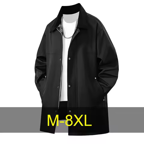 Long Windbreaker Jacket Men 8XL Plus Size Jackets Coats Spring Autumn Outerwear Male Big Size 8XL