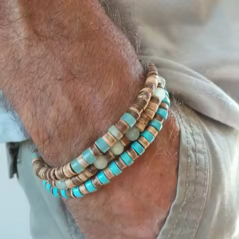 Mens Beaded Bracelet Surfer Style Bracelet.Mens Bracelet Stack Stacking Bracelets Stretch Boho Brace