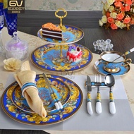 European Bone China Tableware Western Food Plate Coffee Cup Plate Knife, Fork, Spoon, Chopsticks Double-Layer Dessert Plate