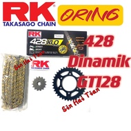 [428 RK ORING] Modenas DINAMIK GT128 428 RK ORING GOLD Sprocket Set and Chain 3IN1Sprocket and Motorcycle Chain