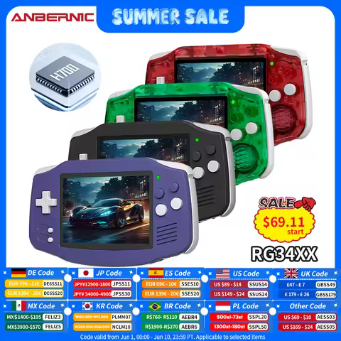 Anbernic RG34XX Retro Video Handheld Game Console 3.4" IPS Screen 32G Linux 64-bit System Support 5G