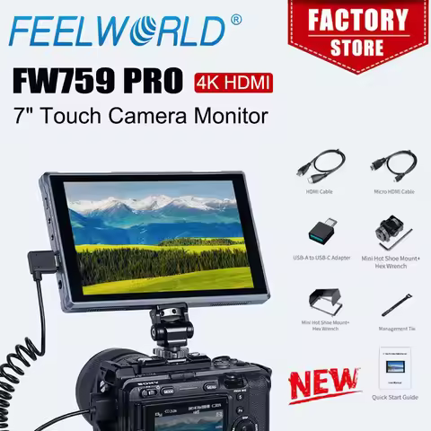 FEELWORLD 7" Camera Field Video Monitor FW759 PRO Touch Screen 4K HDMI 1280x800 IPS