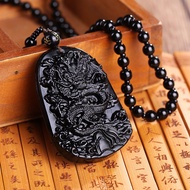 Black Stone Dragon Carved Necklace Dragon Zodiac Pendant Necklace/ BeadedTALI Fine Carving Flying Dr