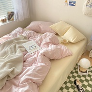 Korean Cream Washed Cotton 3/4IN1 Bedsheet Set Quilt Cover Pillow Case Bedsheet Single Queen King Bed Cadar Patchwork-03