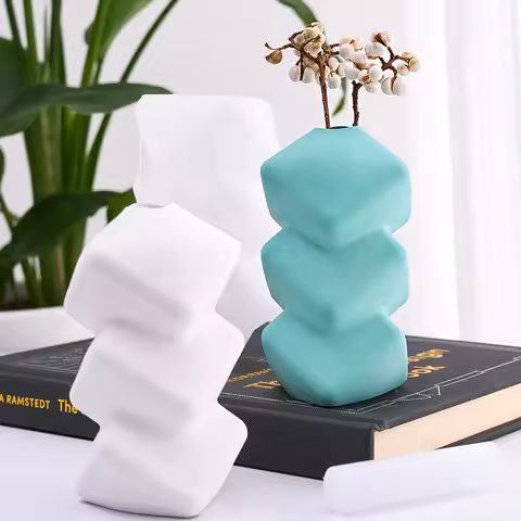 Creative Oblique Square Vase Silicone Mold 3 Stacked Square Flower Arrangement Container Pen Holder 
