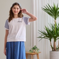 [CUMAR] Striped Patchwork Printed Top White Yellow