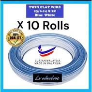 pvc cable 2 core twin flat blue white wire (2c 23/0.14) Biru  putih wayar cable 10rolls