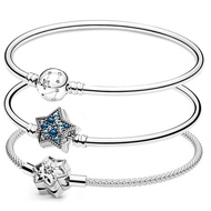 Original Moments Bright Snowflake Stars &amp; Galaxy Clasp Bangle Fit Fashion 925 Sterling Silver Bracelet Bead Charm DIY Jewelry