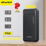 Awei P6K 20000mAh Power Bank Dual USB Portable Fast Charging P5K 10000mAh Powerbank Type C input Saf