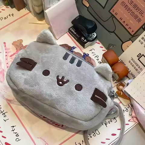Cute Fat Cat Pusheen Plush Pencil Case Large Capacity Student Stationery Bag Kawaii Cosmetic Pouch T