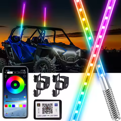 2PCS 12V Car LED Whip Lights 72CM/28.7IN Flashing Antenna Lamp APP Control For UTV Off Road Truck St