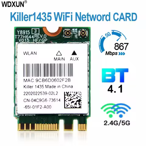 Wireless Adapter Card Killer 1435 Dand Band 867Mbps WiFi Network Card Atheros QCNFA344A 802.11ac Blu