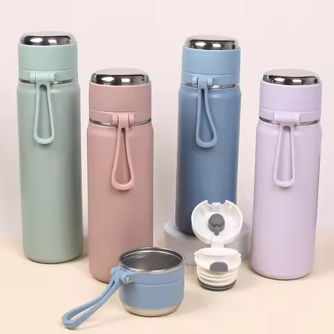 Stainless Steel Thermos Bottle 500ml/16.9oz And 600ml/20oz Vacuum Insulated Water Bottle With Handle