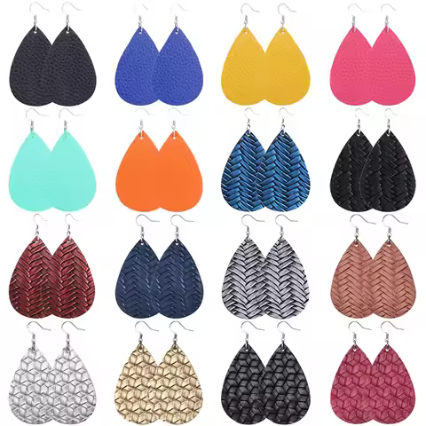 Fashion 29 Colors Teardrop Leather Earrings Lightweight Drop Earings Jewelry Antique Dangle Earrings