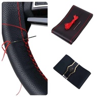 Soft Leather Steering Wheel Cover - Black And Red Cross Stitching. cover steering jahit sendiri
