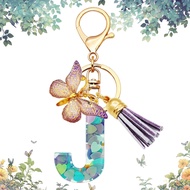 Resin Blue Butterfly Keychain with Tassel Initial Letter Keychains Letter A-Z Keychain Initial Key R