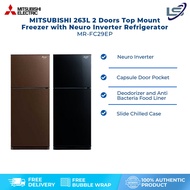 MITSUBISHI 263L 2 Doors Top Mount Freezer with Neuro Inverter Refrigerator MR-FC29EP | Door Alarm | Twist Ice Maker