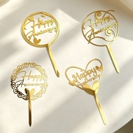 Gold Mirror "Happy Anniversary" Acrylic Cake Topper Elegant Designs