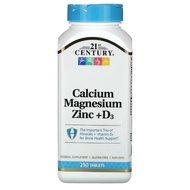 21st Century 250 Tabs Calcium Magnesium Zinc + D3 (Minerals + Vitamin D for Bone Health Support)