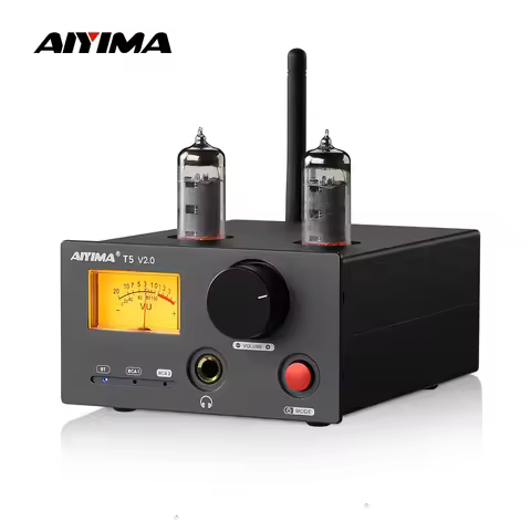 AIYIMA T5 V2.0 HiFi 2RCA Bluetooth 5.1 Vacuum Tube Headphone Amplifier VU Meter Class D 2.0 Channel 
