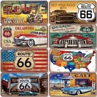 Vintage Metal Tin Sign Route 66 License Plaque Wall Decor for Garage Bar Motor Club