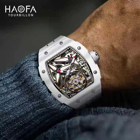 Haofa Automatic Flying Tourbillon Men's Luxury Watch Ceramic Case Skeleton Mechanical Sapphire Man W
