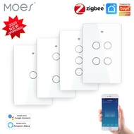 ZigBee Wall Touch Smart Light Switch With Neutral/No NeutralNo Capacitor Smart Life/Tuya 2/3 Way Con