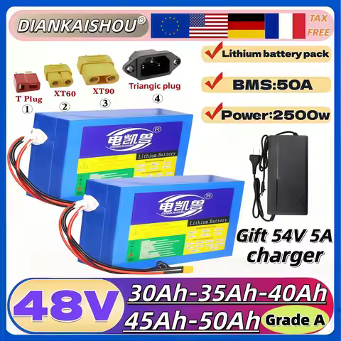With 50A BMS 2500W 48V 50Ah 45Ah 40Ah 35Ah 30Ah 21700 Lithium battery pack For E-tools motorcycle sc