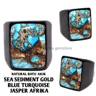 Natural Batu Akik Sea Sediment Gold Blue Turquoise Octagon Afrika SJA07