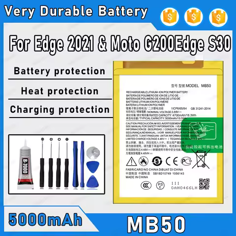 5000mAh 100% New MB50 Battery For Motorola Moto Edge 2021/Moto G200 /Edge S30 Replacement Bateria+Fr