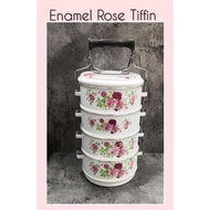 16cm 18cm Vintage Rose Enamel Tiffin Ringkat Ayan 4 Tier Food Carrier Mangkuk Tingkat
