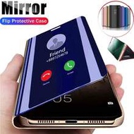 1 ชิ้น เคสโทรศัพท์หนังแบบพับได้สีน้ำเงินพร้อมฝาพับ 3D กระจกเงาหรูหรา ชุบไฟฟ้ามันวาว พับได้ ขาตั้ง ป้