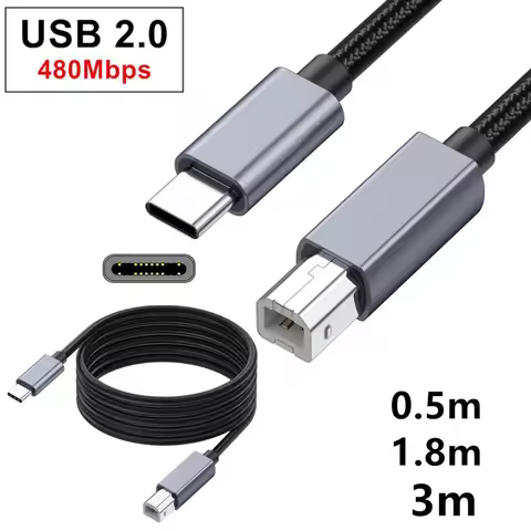 USB B To USB C Printer Cable Nylon USB B To Type-C Printer Cord for MacBook Pro/Air MIDI Cable Compa