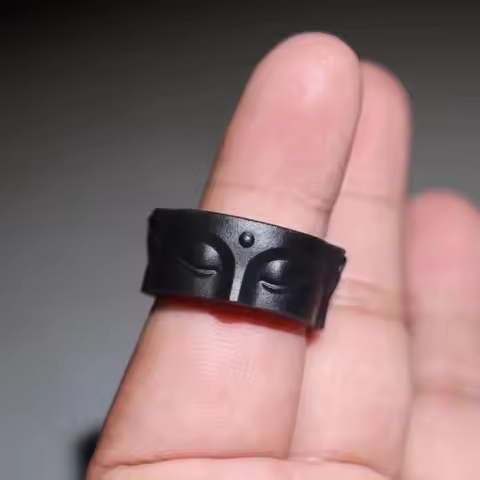 Ethnic Style Tibetan Buddhism Closed Eye Wuxiang Buddha Ring Ancient Craftsmanship Carving Personali