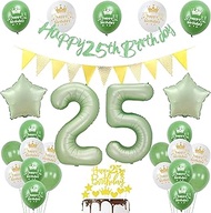25th Birthday Decoration Man Women, Sage Green Banner 25th Birthday Garland Decoration 25th Man Avoc